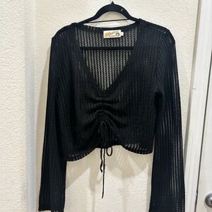 Black Knit V-Neck Top for Layering